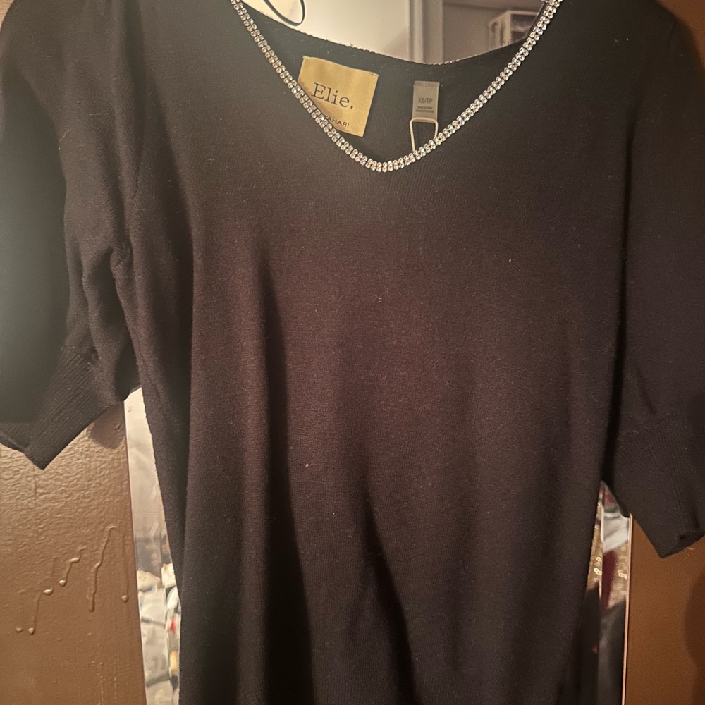Black Women's Top with Embellished Neckline